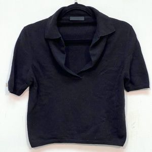 Prada - Cropped Cashmere Collared Open Necked Short Sleeved Sweater - small